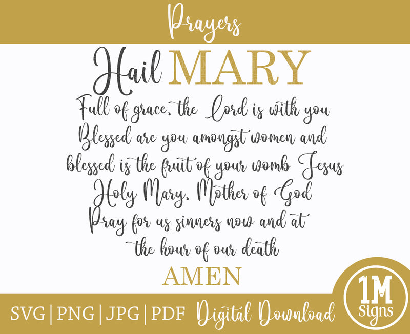 Hail Mary Prayer SVG PNG JPG PDF Digital Images, Cut Files, Printing and Sublimation Design