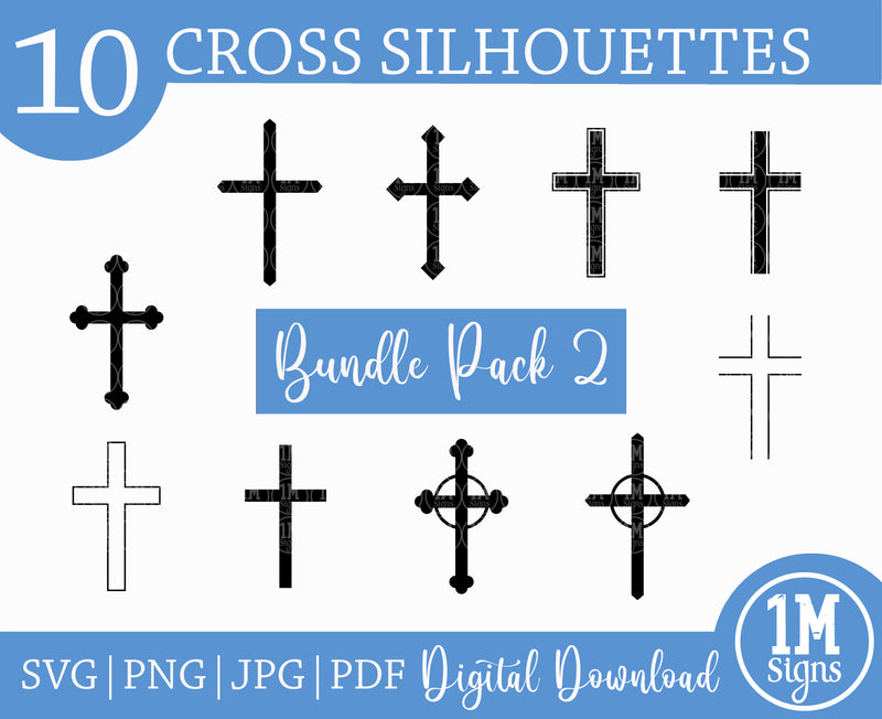 Cross Silhouette Bundle SVG PNG JPG PDF Digital Image, Cut File, Printing and Sublimation Design
