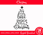 Christmas Tree Word Art SVG PNG JPG PDF Happy Holidays Images, Cut File, Printing and Sublimation Design