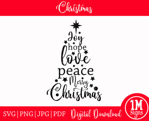 Christmas Tree Word Art SVG PNG JPG PDF Happy Holidays Images, Cut File, Printing and Sublimation Design