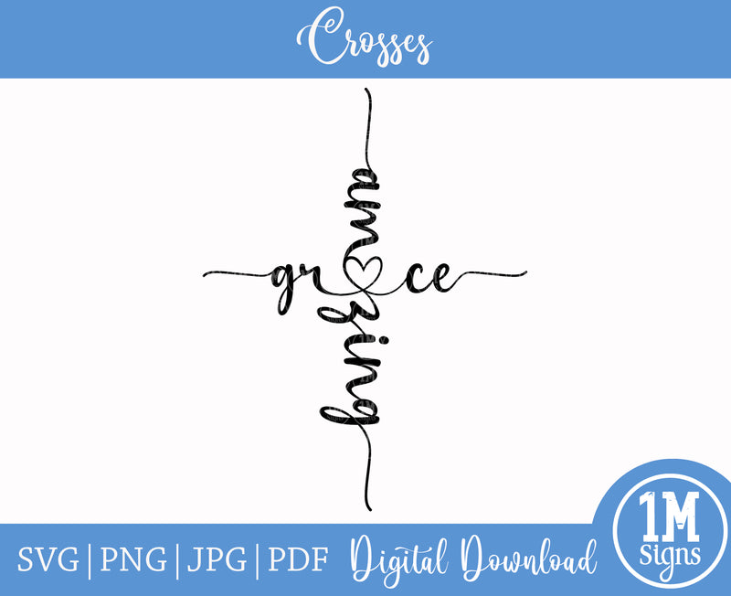 Amazing Grace Cross SVG PNG JPG PDF Digital Image, Cut File, Printing and Sublimation Design