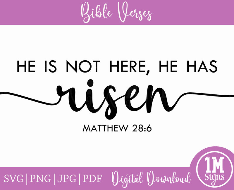 He Is Not Here He Has Risen SVG PNG JPG PDF Matthew 28:6 Digital Image, Cut File, Printing and Sublimation