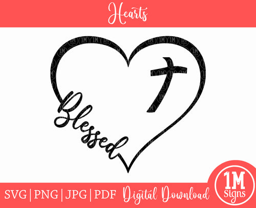 Blessed Heart and Cross SVG PNG JPG PDF Digital Image, Cut File, Printing and Sublimation Design