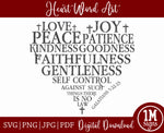 Galatians 5:22-23 Heart Word Art SVG PNG JPG PDF Digital Images, Cut Files, Printing and Sublimation Design