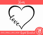 Love Heart SVG PNG JPG PDF Digital Image, Cut File, Printing and Sublimation Design