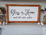 Handmade wooden sign bless this home framed