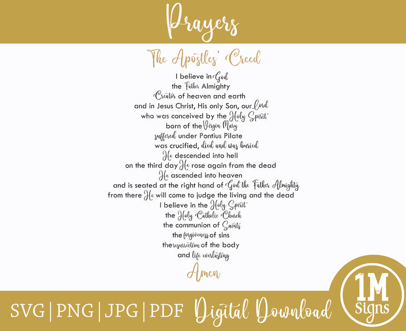 The Apostles' Creed SVG PNG JPG PDF Digital Images, Cut Files, Printing and Sublimation Design