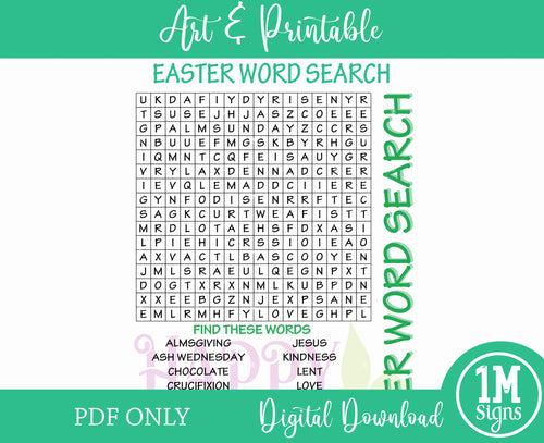 Easter Word Search Game PDF Instant Download, Printable, Family Activity