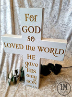 Handmade Custom White Wooden Cross with Bible Verse or Quote
